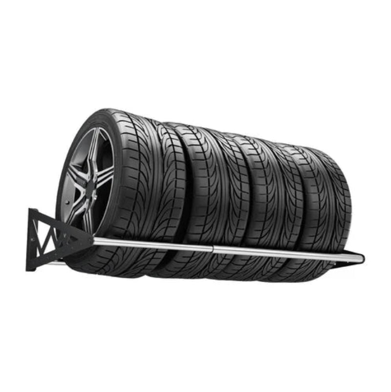 Four tires on Saferacks Tire Rack